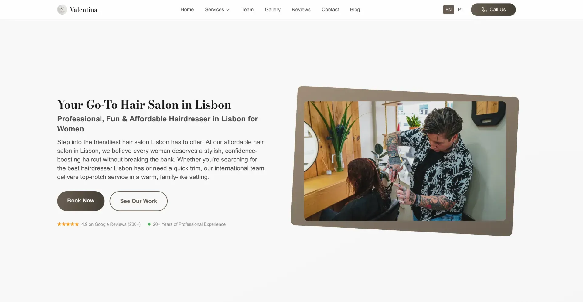Screenshot of the Valentina Hair Concept website